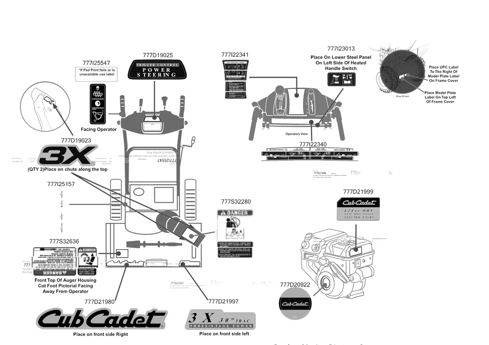 Label Map Diagram and Parts List for 3X30-INCHTRAC (31AH7ESZ710)(2016) Cub Cadet Snow Blower